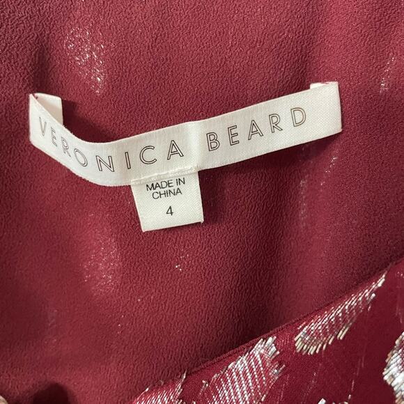 Veronica Beard Benton Leopard Burgundy & Silver Ruffle Top Blouse Size 4 - Picture 6 of 8